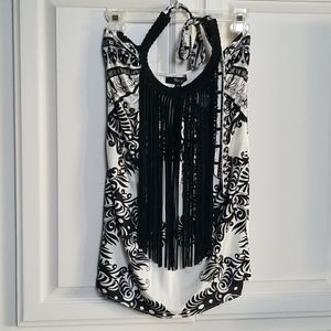 Sky Halter Top with Leather Fringe